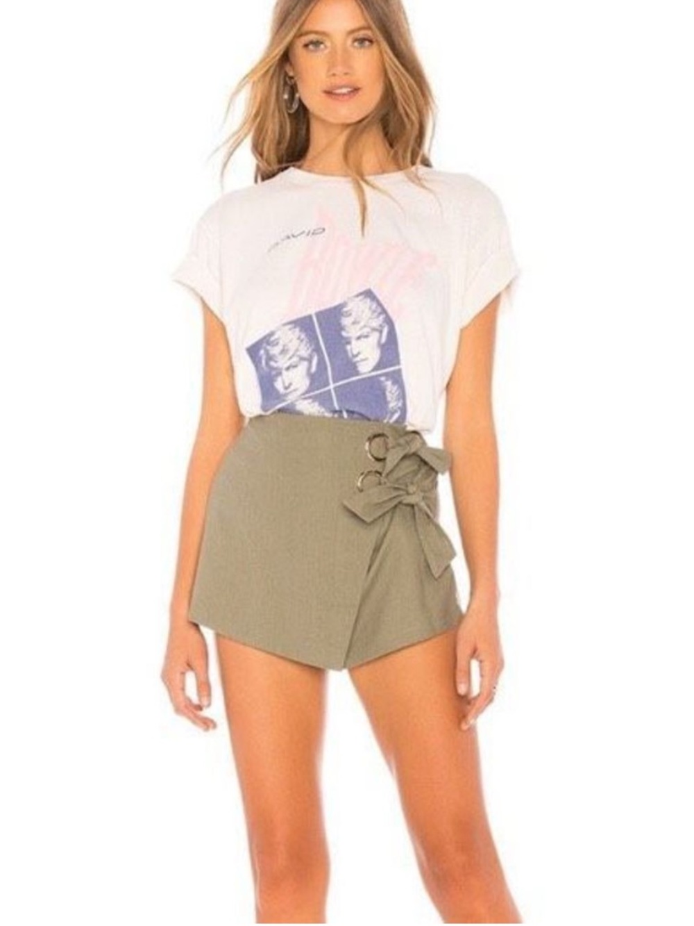 superdown Olive Alaya Grommet Wrap Skort